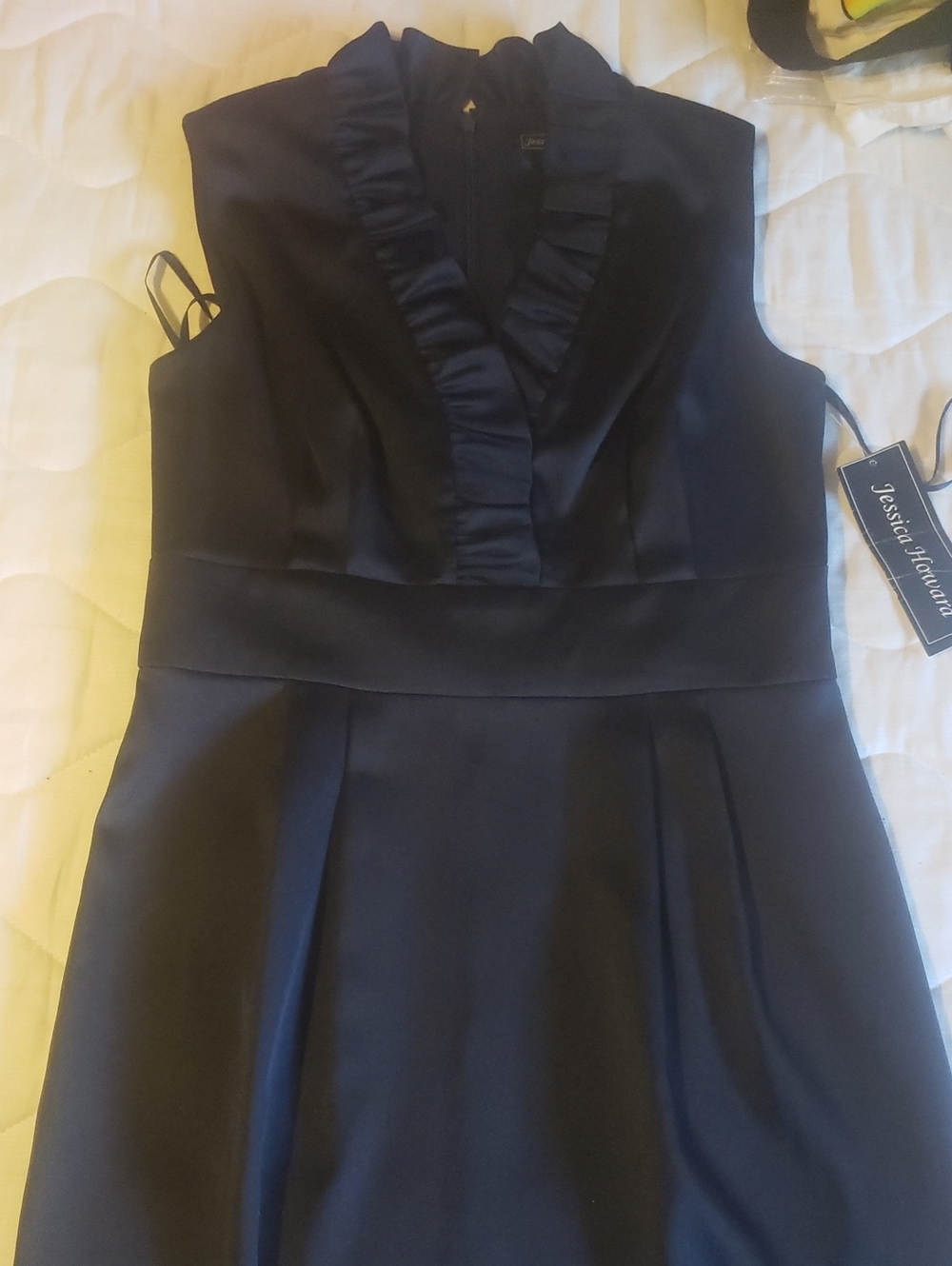 Sleeveless Ruffle V-Neck Dark Blue Dress
